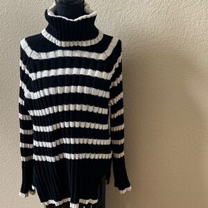 Altar'd State Black and White Striped Turtleneck Sweater